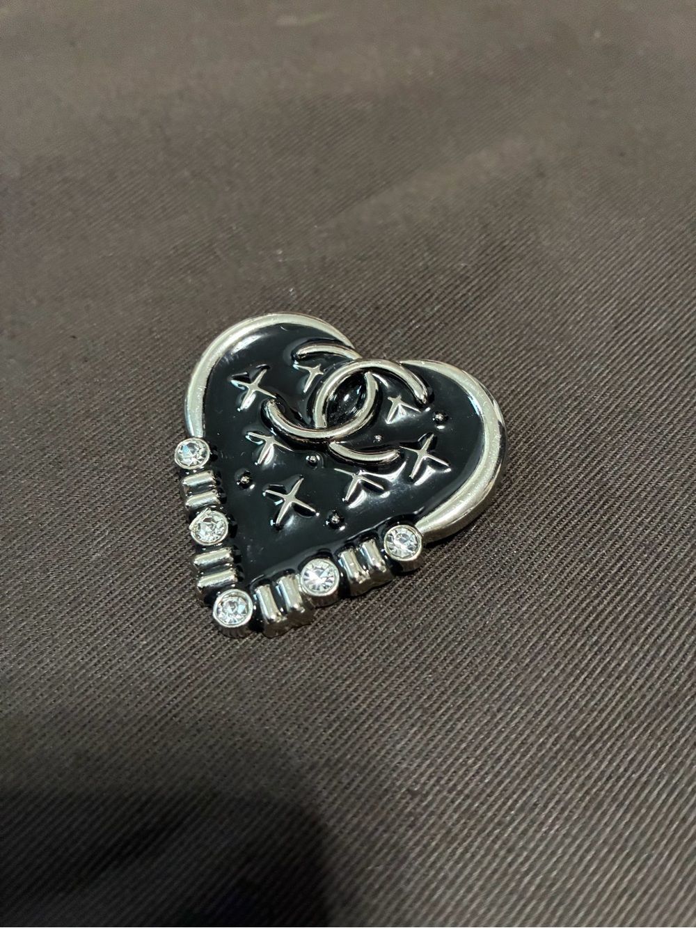 Black Heart Logo Brooch with Crystal Accents